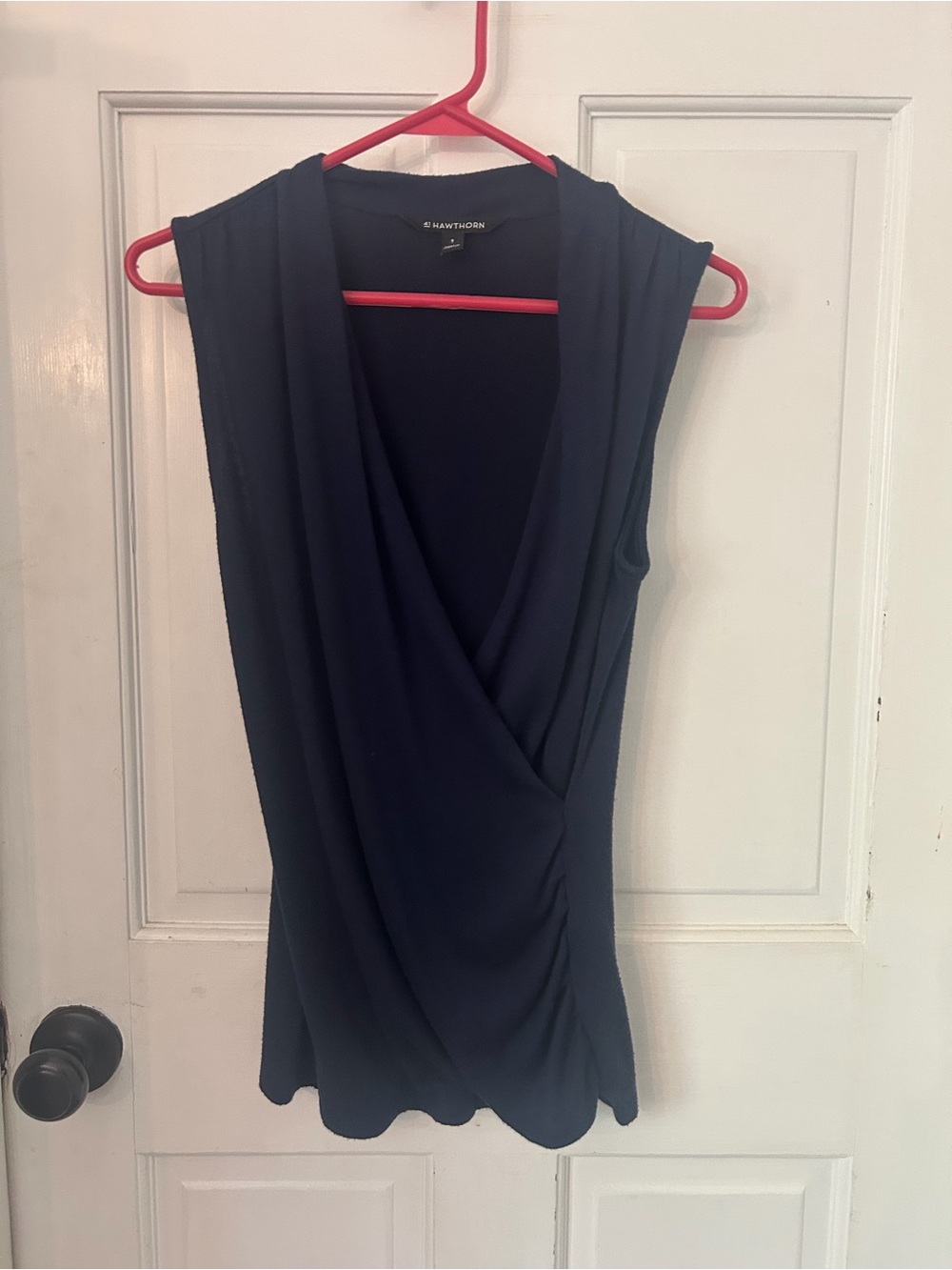 41 Hawthorn Navy Sleeveless Benni Wrap Front Ruched Knit Top